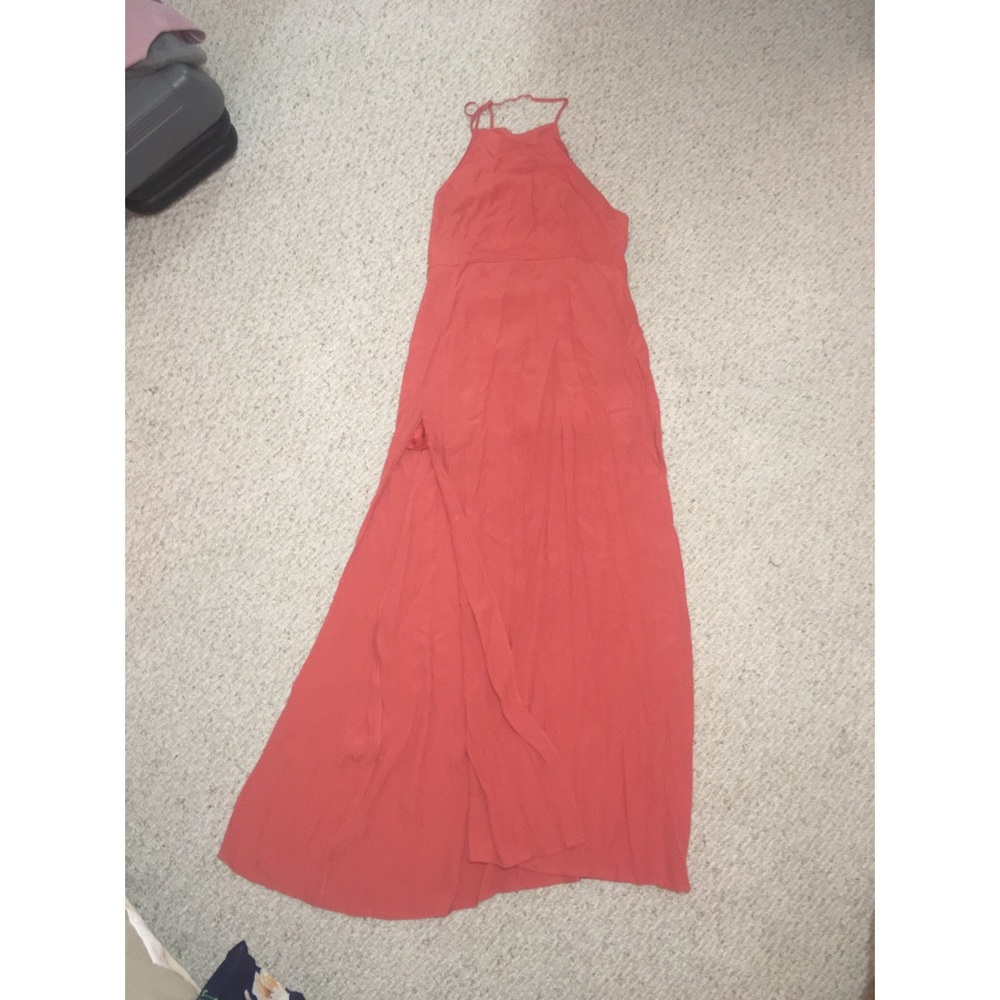 Rust Orange Low Back Halter Dress